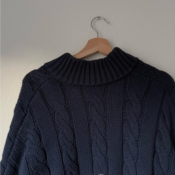 Staud Navy & Cream Half-Zip Cable Knit Sweater - Picture 10 of 12
